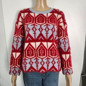 CIDER Women's Crew Neck Pullover Geometric Pattern Knit Oversized Sweater Fall